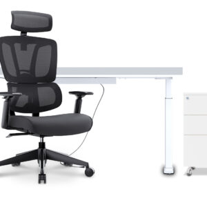 Büromöbel-Set: Bürostuhl LENA, höhenverstellbarer Schreibtisch MILLA160 und Rollcontainer FRIDA von TOPREGAL