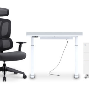 Büromöbel-Set: Bürostuhl LENA, höhenverstellbarer Schreibtisch MILLA120 und Rollcontainer FRIDA von TOPREGAL