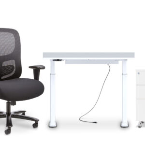 Büromöbel-Set: XXL Bürostuhl TINA, höhenverstellbarer Schreibtisch MILLA120 und Rollcontainer FRIDA von TOPREGAL