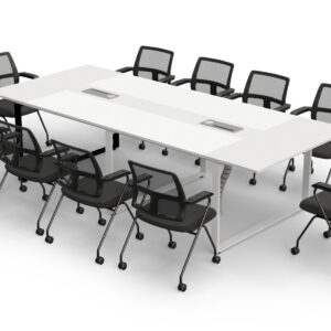 Konferenztisch-Set ANJA280i in Lichtgrau-Weiß mit Induktionsladestation + 10 Stühle EMMA