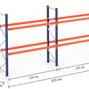 5,7 m Palettenregal PR9000 / 110 cm tief / 3 m hoch / 2 Ebenen für 18 Europaletten