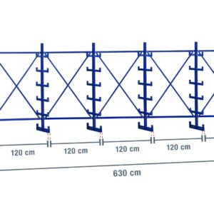 6,3 m Kragarmregal KR2500 / Lackiert / Doppelseitig / 2 m hoch / 5 Ebenen / 50 cm Armtiefe